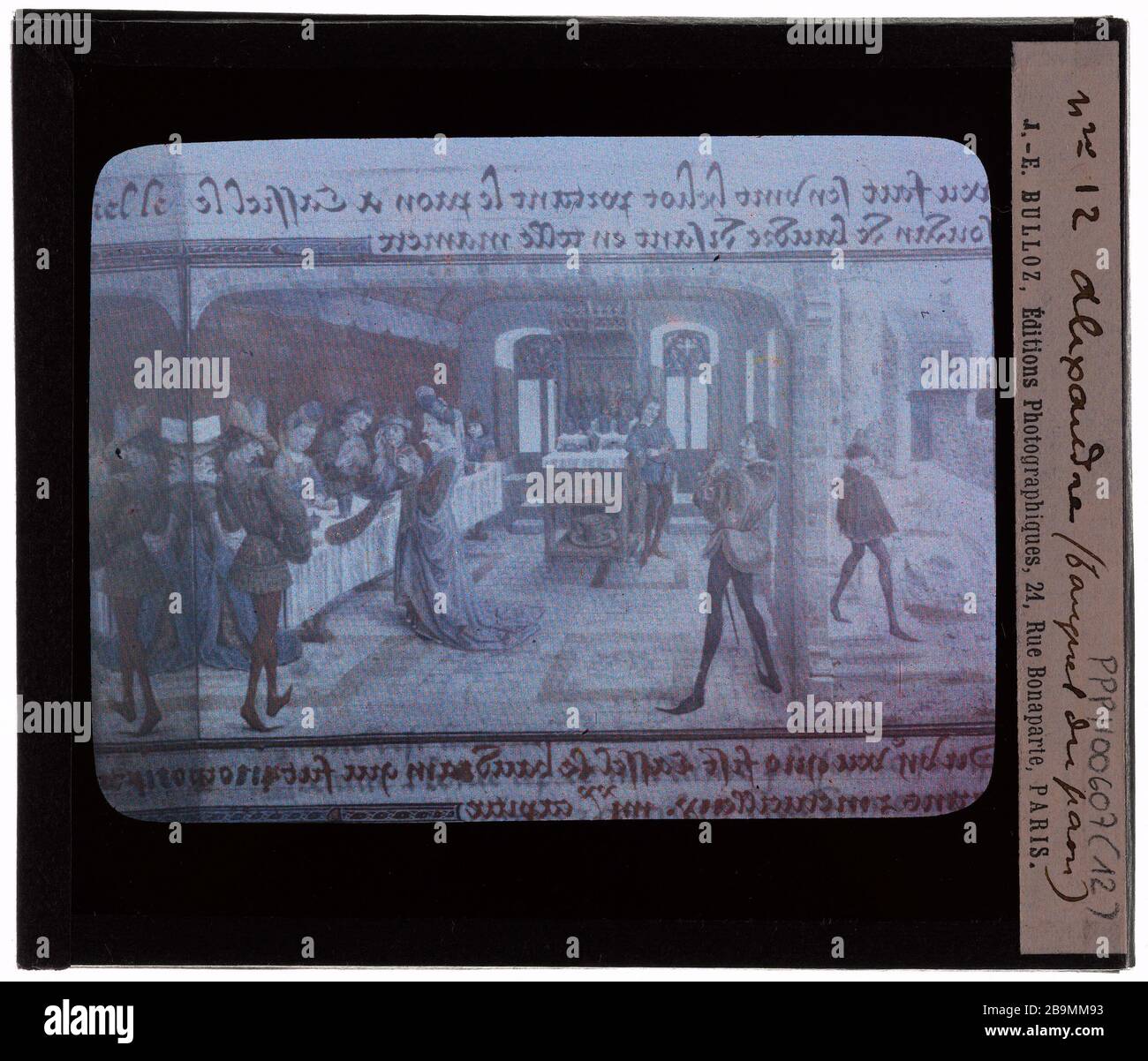 Manuscrits. Alexander banquet Peacock Manuscrits. 'Alexandre, banquet du paon'. Plaque de projection noir et blanc. 1900-1930. Photographie de Jacques-Ernest Bulloz (1858-1942). Musée des Beaux-Arts de la Ville de Paris, petit Palais. Banque D'Images