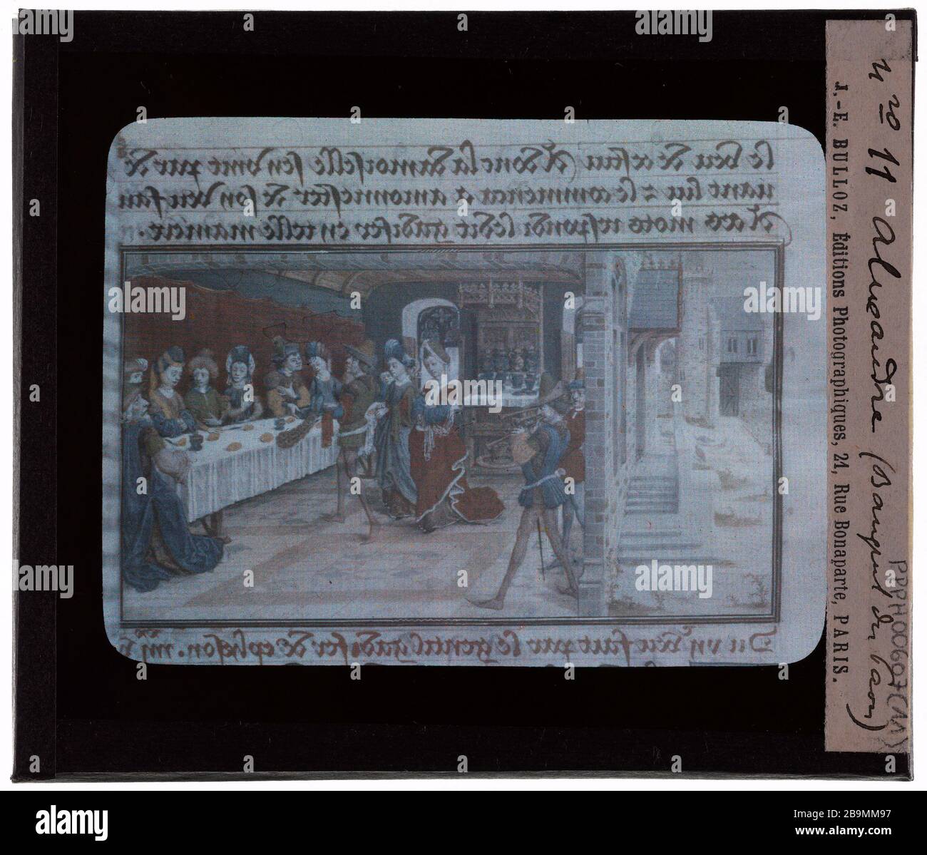 Manuscrits. Alexander banquet Peacock Manuscrits. 'Alexandre, banquet du paon'. Plaque de projection noir et blanc. 1900-1930. Photographie de Jacques-Ernest Bulloz (1858-1942). Musée des Beaux-Arts de la Ville de Paris, petit Palais. Banque D'Images