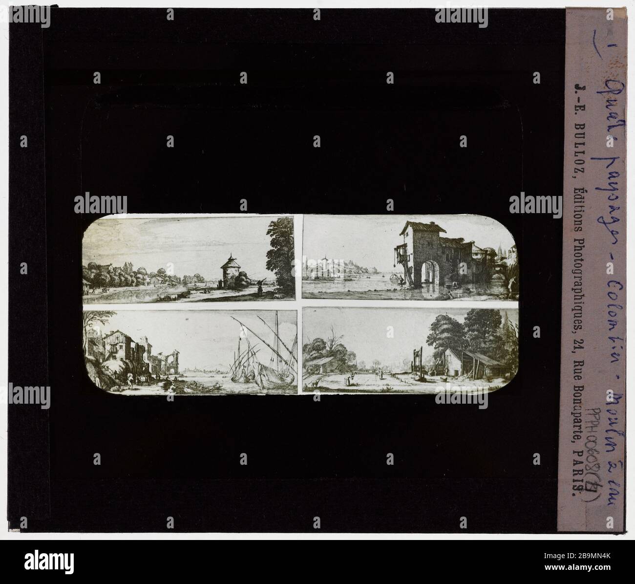 Callot. Quatre paysages Jacques Callot (1592-1635). « salaires des quatre ». Plaque de projection noir et blanc. 1900-1930. Photographie de Jacques-Ernest Bulloz (1858-1942). Musée des Beaux-Arts de la Ville de Paris, petit Palais. Banque D'Images
