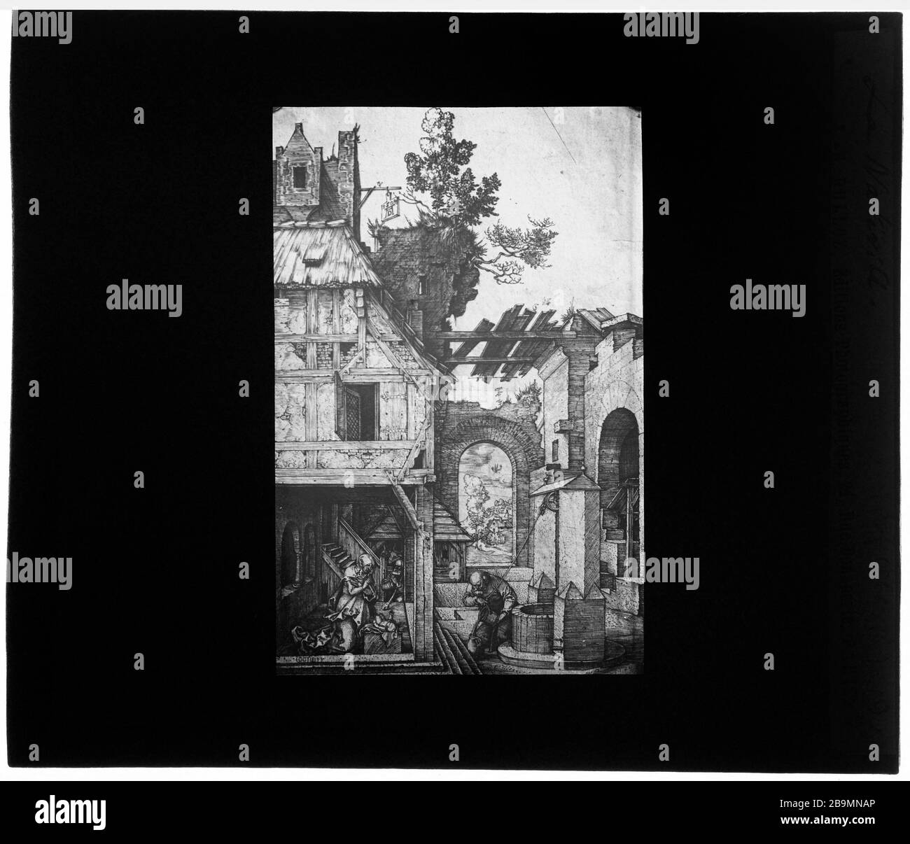 Dernier. La Nativité Durer. 'La Nativité'. Plaque de projection noir et blanc. 1900-1930. Photo de Jacques-Ernest Bulloz. Musée des Beaux-Arts de la Ville de Paris, petit Palais. Banque D'Images