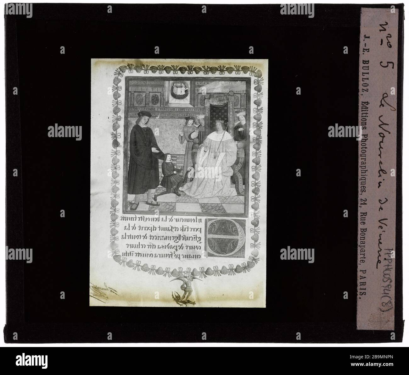 Manuscrits. Le Nouvelin sur la chasse aux manuscrits. 'Le Nouvelin de vénerie'. Plaque de projection noir et blanc. 1900-1930. Photographie de Jacques-Ernest Bulloz (1858-1942). Musée des Beaux-Arts de la Ville de Paris, petit Palais. Banque D'Images