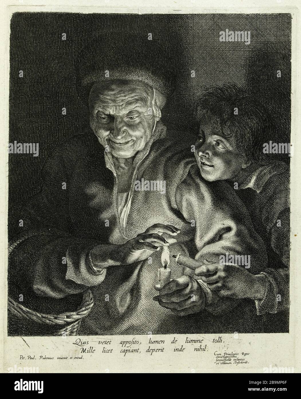 Femme aux chandelles (Dutuit Rubens 46) Rubens, Pierre Paul. Portrait de la femme à la chandelle (Dutuit, Rubens 46), extraordinaire du recueil Debois. Eau-forte, burin sur papier, 1639-1639. Musée des Beaux-Arts de la Ville de Paris, petit Palais. Banque D'Images
