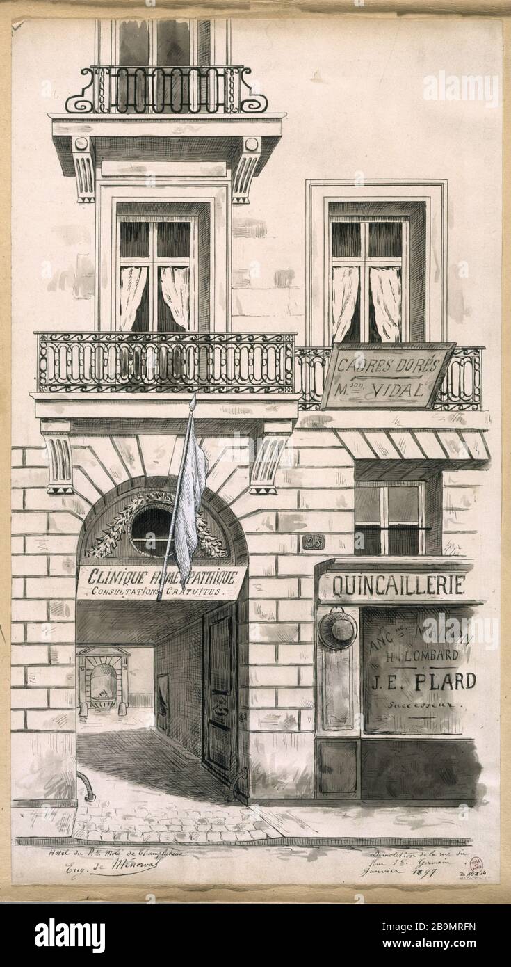 HÔTEL DU MOLE PRÉSIDENT CHAMPLATREUR - DÉMOLITION DE LA RUE FOUR SAINT GERMAIN - JANVIER 1897 EUGÈNE DE MOREVAL (1829-1897). 'Hôtel du Président Molé de Champlâtreux, démolition de la rue four Saint Germain, janvier 1897'. Dessert. Paris, musée Carnavalet. Banque D'Images