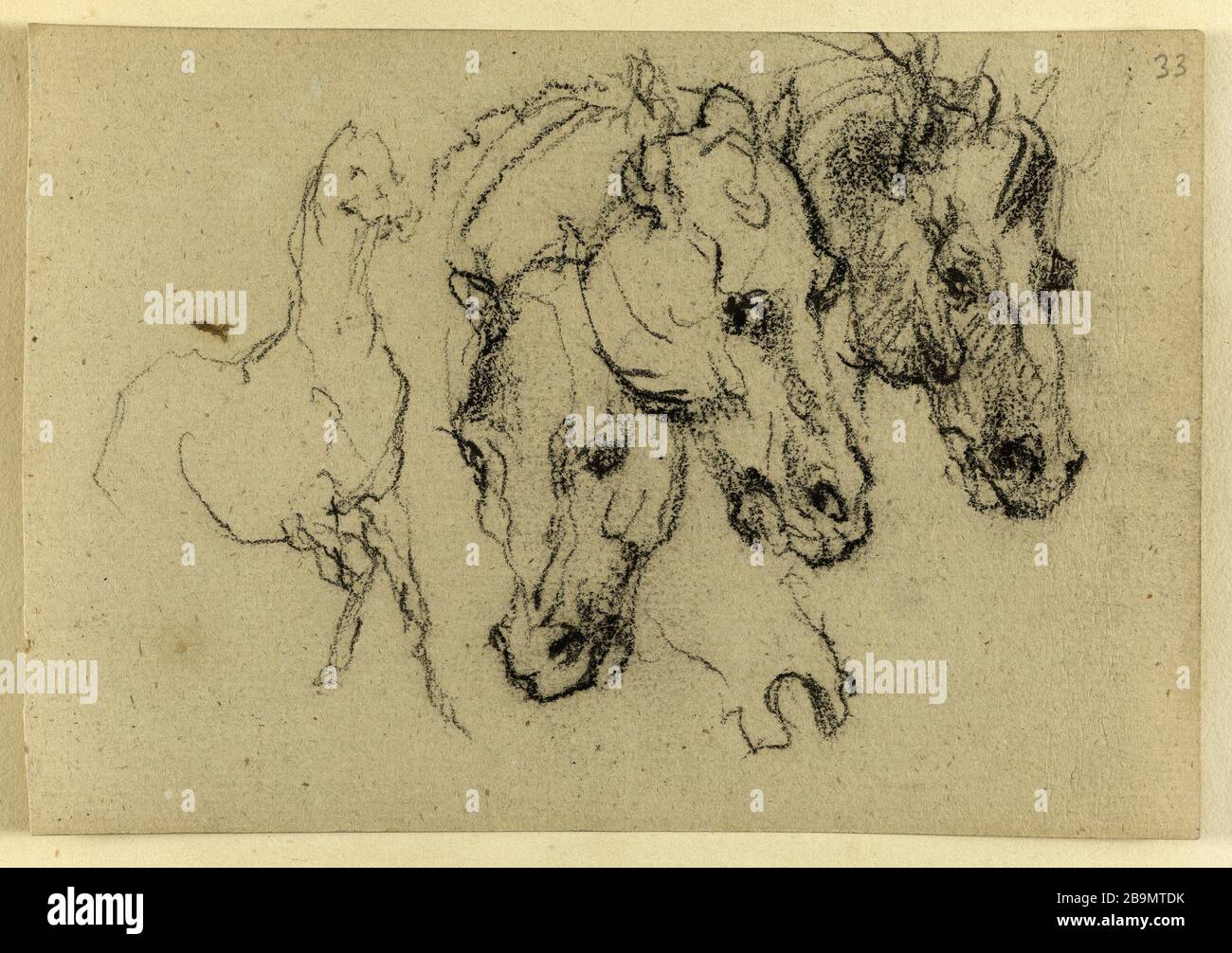 Étude des chevaux (recto); étude d'un cheval (dos) (p. 30 de l'album). Jean-Baptiste Carpeaux (1827-1875). Etude de chevaux (recto) ; Etude d'un cheval (verso) (p. 30 de l'album). Dessert, entrée 1870 et 1875. Musée des Beaux-Arts de la Ville de Paris, petit Palais. Banque D'Images