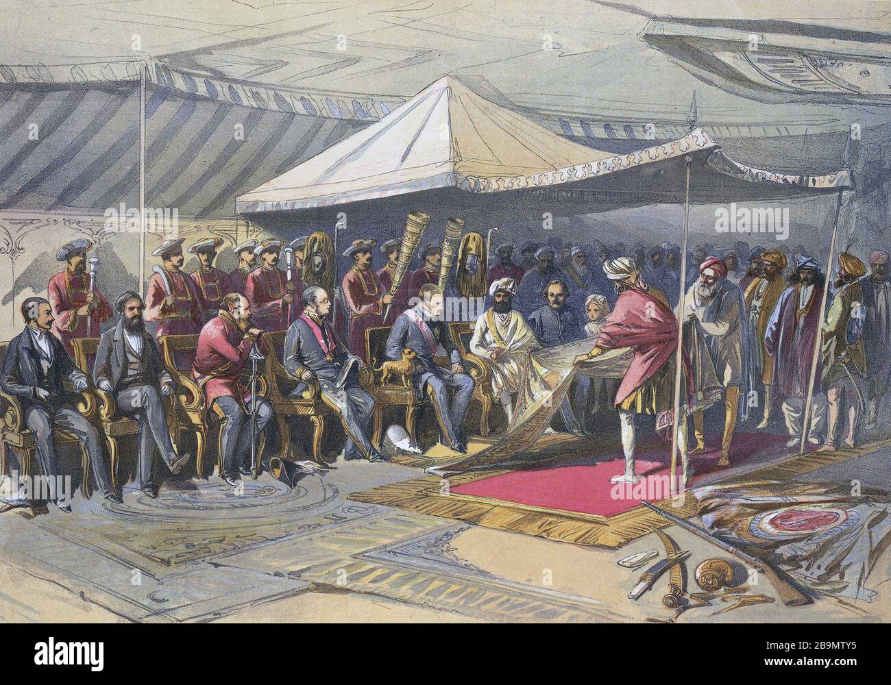CHARLES CANNING (1812-1862) le gouverneur général de l'Inde a rencontré Maharaja Ranbir Singh de Jammu et Kashmire en 1860 après la Mutiny Sepoy de 1857 dans laquelle il s'est joint aux Britanniques. Banque D'Images
