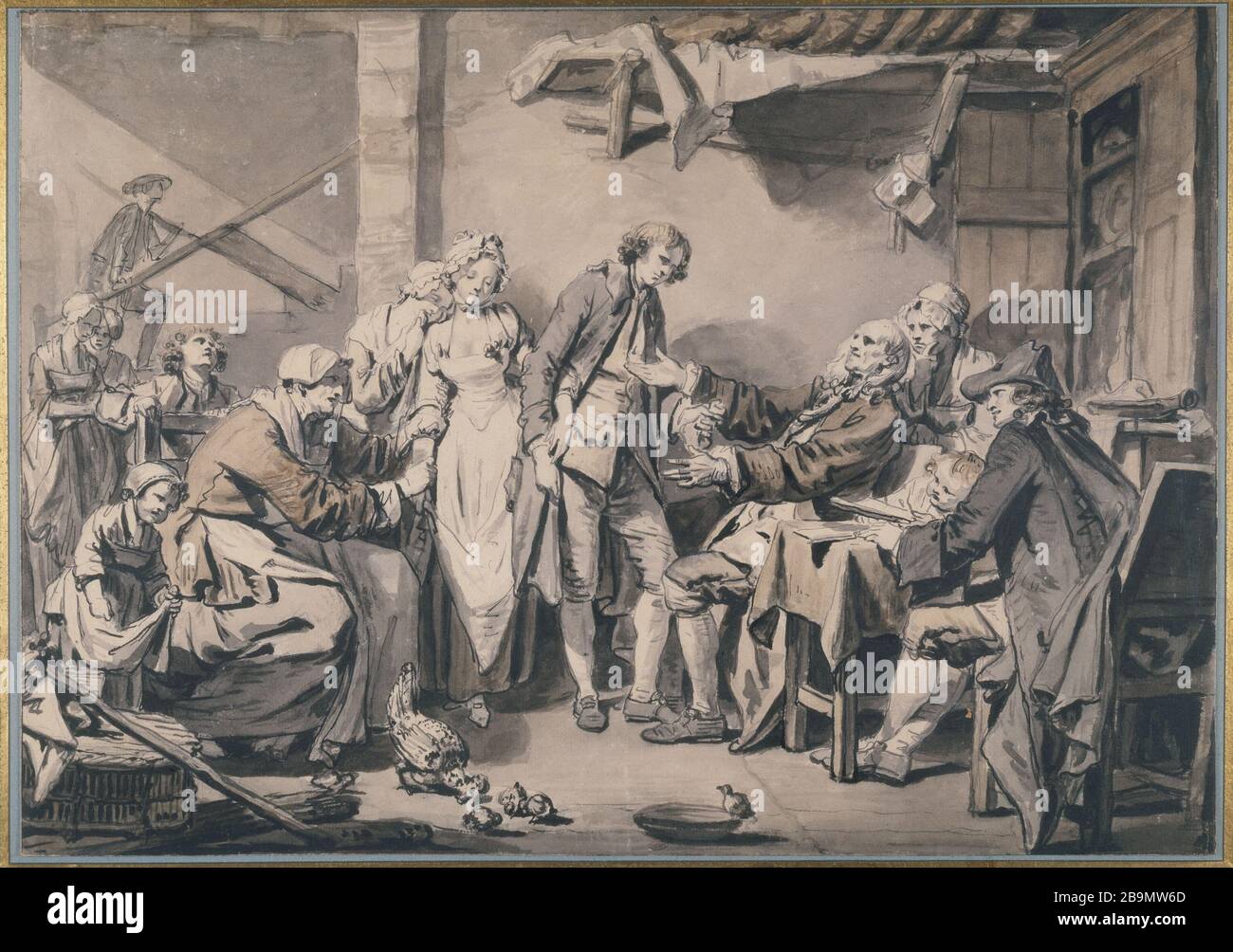 LE VILLAGE ACCORDAIT à Jean-Baptiste Greuze (1725-1805). 'L'accordée de village', vers 1761. Plume et encre Noire avec lavis gris et brun sur traits à la pierre Noire, sur papier. Musée des Beaux-Arts de la ville de Paris, petit Palais. Banque D'Images