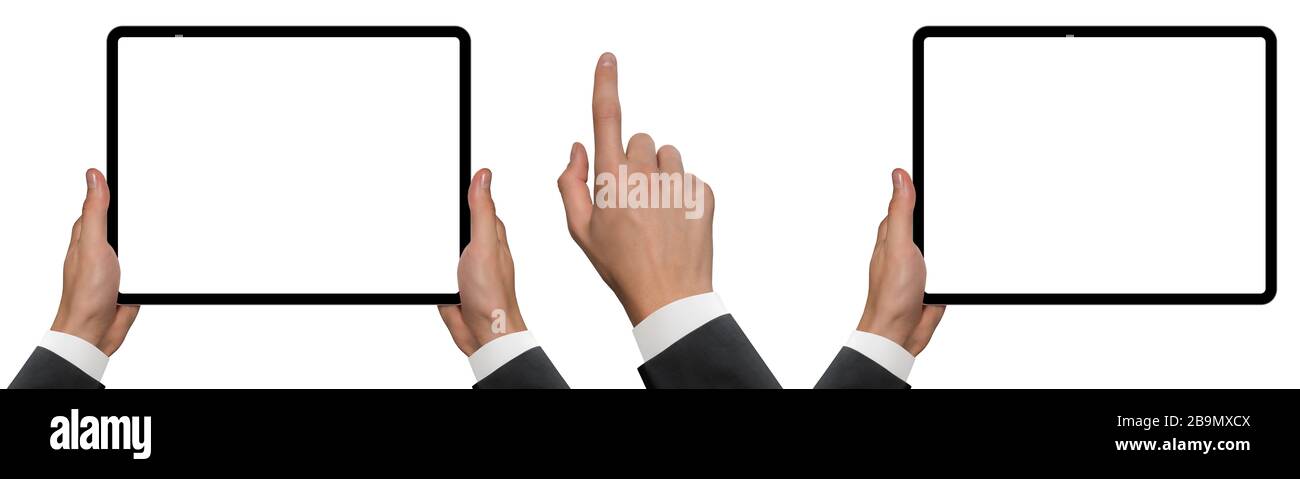 Tablette numérique entre les mains. Banque D'Images