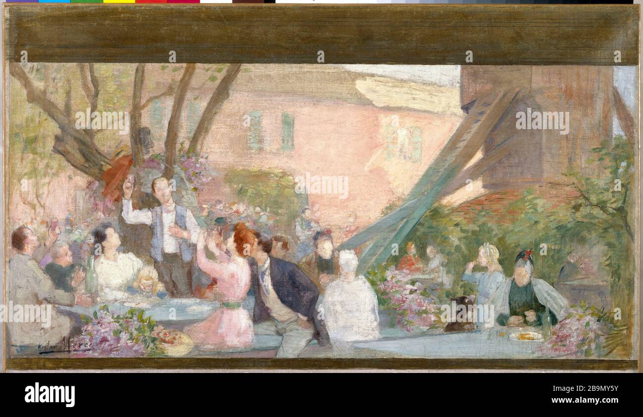 UN TOAST OU UN CROQUIS DE MARIAGE POUR LE CONSEIL MUNICIPAL DE BAGNOLET VICTOR MAUREC (1862-1920). 'Un toast ou le repas de noce, esquisse pour la mairie de Bagnolet'. Huile sur étoile, 1893. Musée des Beaux-Arts de la Ville de Paris, petit Palais. Banque D'Images