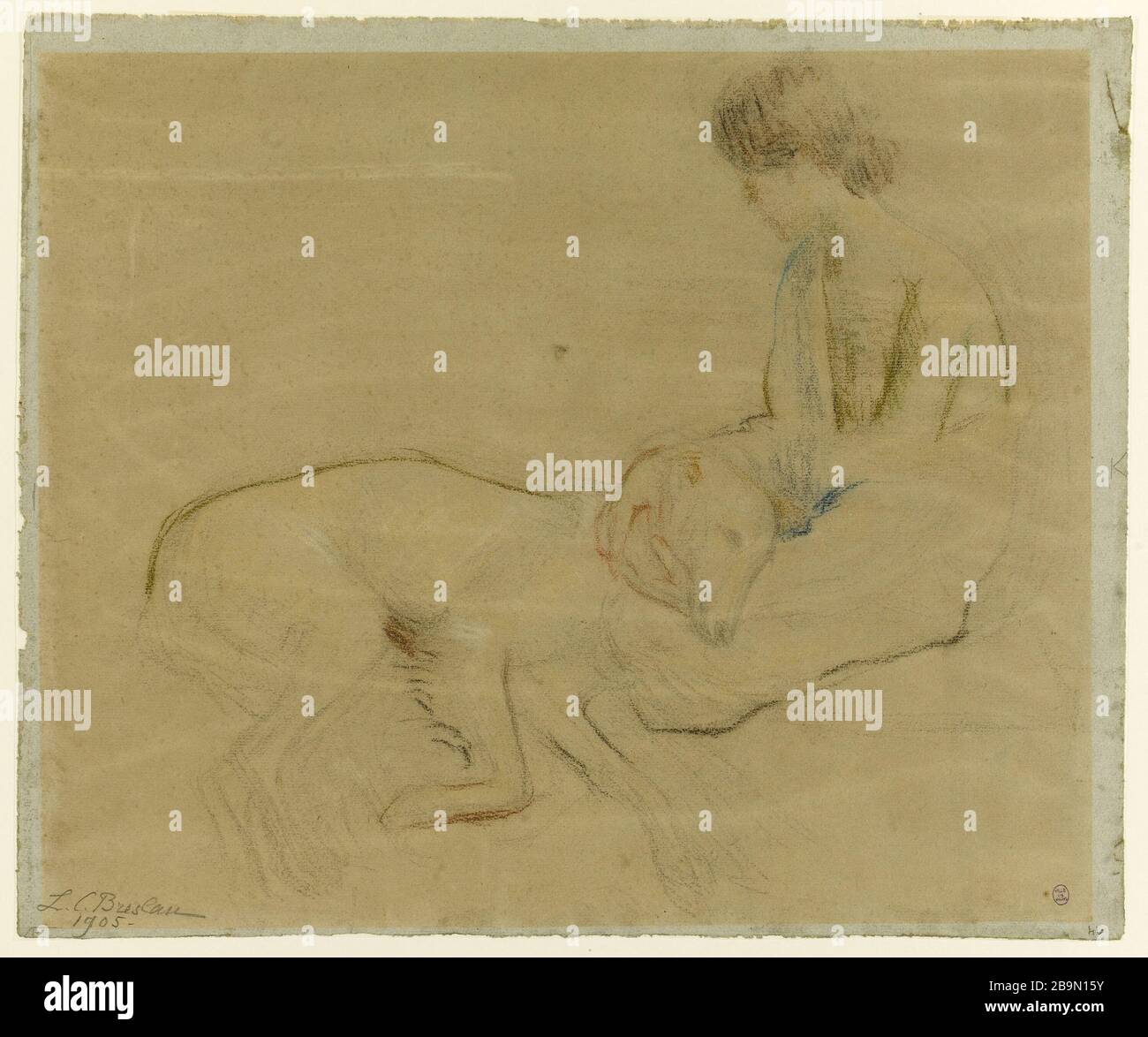 La femme avec le greyhound. Louise Catherine Breslau (1856-1927). La femme au lévrier. Vergé pastel sur papier. Musée des Beaux-Arts de la Ville de Paris, petit Palais. Banque D'Images