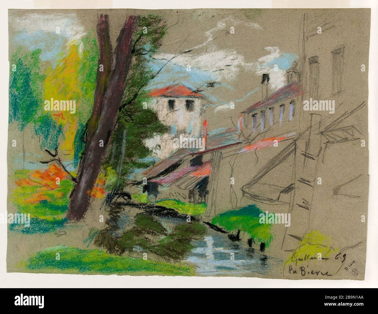 LE BIEVRE Armand Guillemumin (1841-1927). 'La Bièvre'. Pastel sur traits à la mine de plomb sur papier gris-bleu, 1869. Musée des Beaux-Arts de la Ville de Paris, petit Palais. Banque D'Images