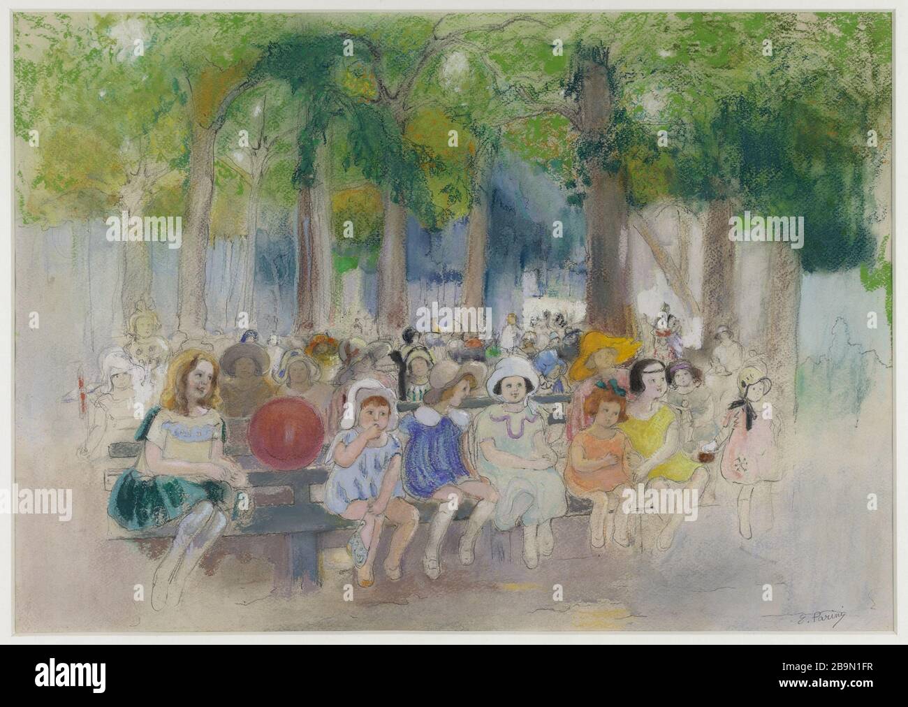 Un Guignol aux champs Elysées. Ermen Parini (?-1927). « A Guignol aux champs-Élysées ». Aquarelle. Musée des Beaux-Arts de la Ville de Paris, petit Palais. Banque D'Images