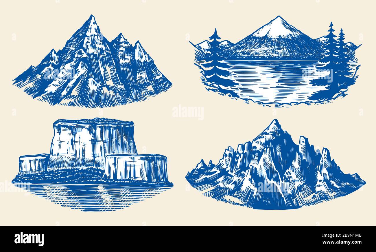 Ensemble de pics de montagnes, rock vintage, gamme de montagnes anciennes. Esquisse extérieure vectorielle dessinée à la main avec un style gravé. Alpes et Chamonix-Mont-Blanc pour la randonnée Illustration de Vecteur Ensemble de pics de montagnes, rock vintage, gamme de montagnes anciennes. Esquisse extérieure vectorielle dessinée à la main avec un style gravé. Alpes et Chamonix-Mont-Blanc pour la randonnée Illustration de Vecteur
