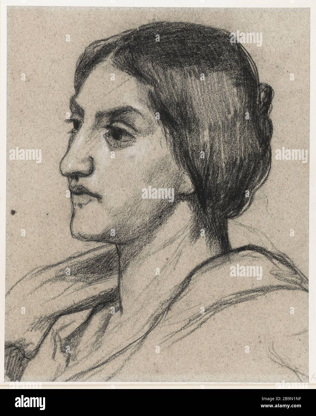 Chef d'une femme Pierre Puvis de Chavannes (1824-1898). Tête de femme. Fusain avec rehauts de blanc sur papier gris bleu devenu gris. Musée des Beaux-Arts de la Ville de Paris, petit Palais. Banque D'Images
