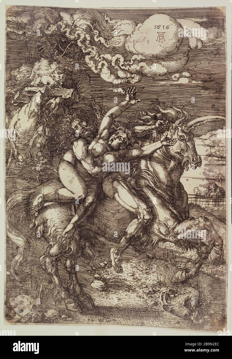 Albrecht Dürer (1471-1528). 'L'enlèvement d'Albrecht Dürer (1471-1528). 'L'Mouvement d'une jeune femme, B 72', 1516. Eau-forte. Musée des beaux-arts de la ville de Paris, petit Palais. Banque D'Images
