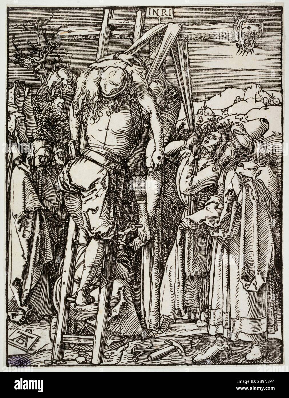 Little Passion sur le bois : le cent de la Croix (Bartsch 42) Albrecht Dürer (1471-1528). La petite Passion sur bois : la Descente de Croix (Bartsch 42). 1509-1510. Musée des Beaux-Arts de la Ville de Paris, petit Palais. Banque D'Images