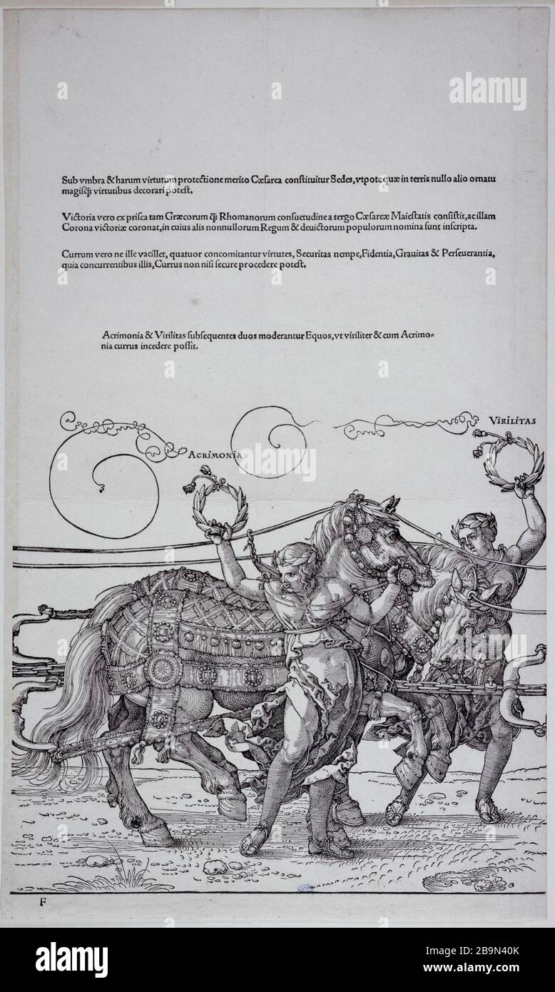 GRAND CHAR TRIOMPHANT DE L'EMPEREUR MAXIMILIAN IER .BARTSCH 139; 6ÈME CONSEIL ALBRECHT DÜRER (1471-1528). 'Le Grand Char triomphal de l'empereur Maximilien Ier,.Bartsch 139; 6eme planète'. Gravure sur bois, 1512-1523. Musée des Beaux-Arts de la Ville de Paris, petit Palais. Banque D'Images