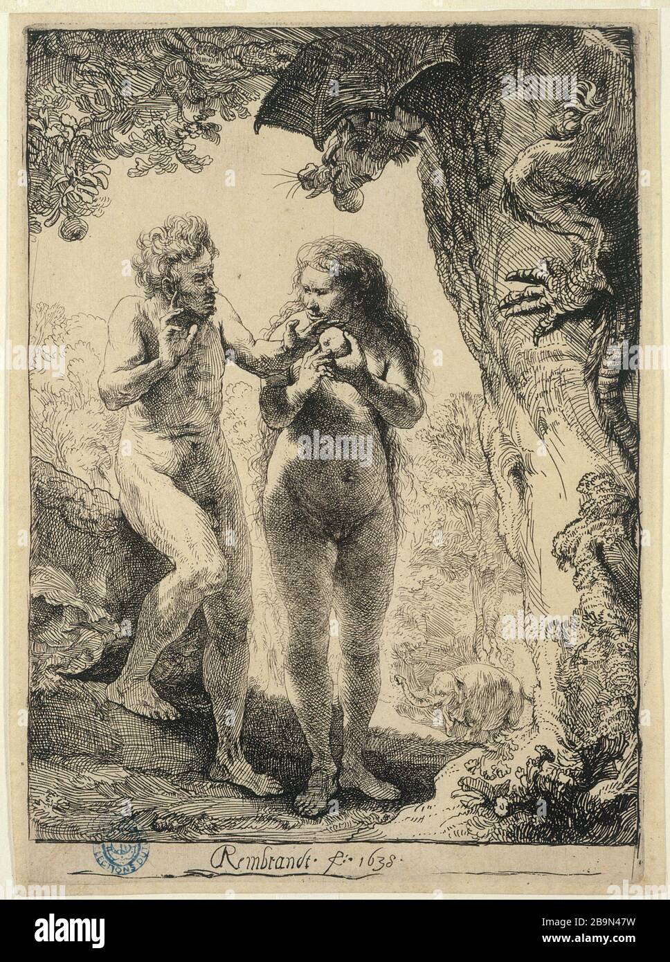 ADAM et EVE Harmensz Van Rijn Rembrandt (1606-1669). 'Harmensz Van Rijn Rembrandt'. 'Adam et Eve' (B 28 - 2ème état), 1638'. Musée des Beaux-Arts de la Ville de Paris, petit Palais. Banque D'Images