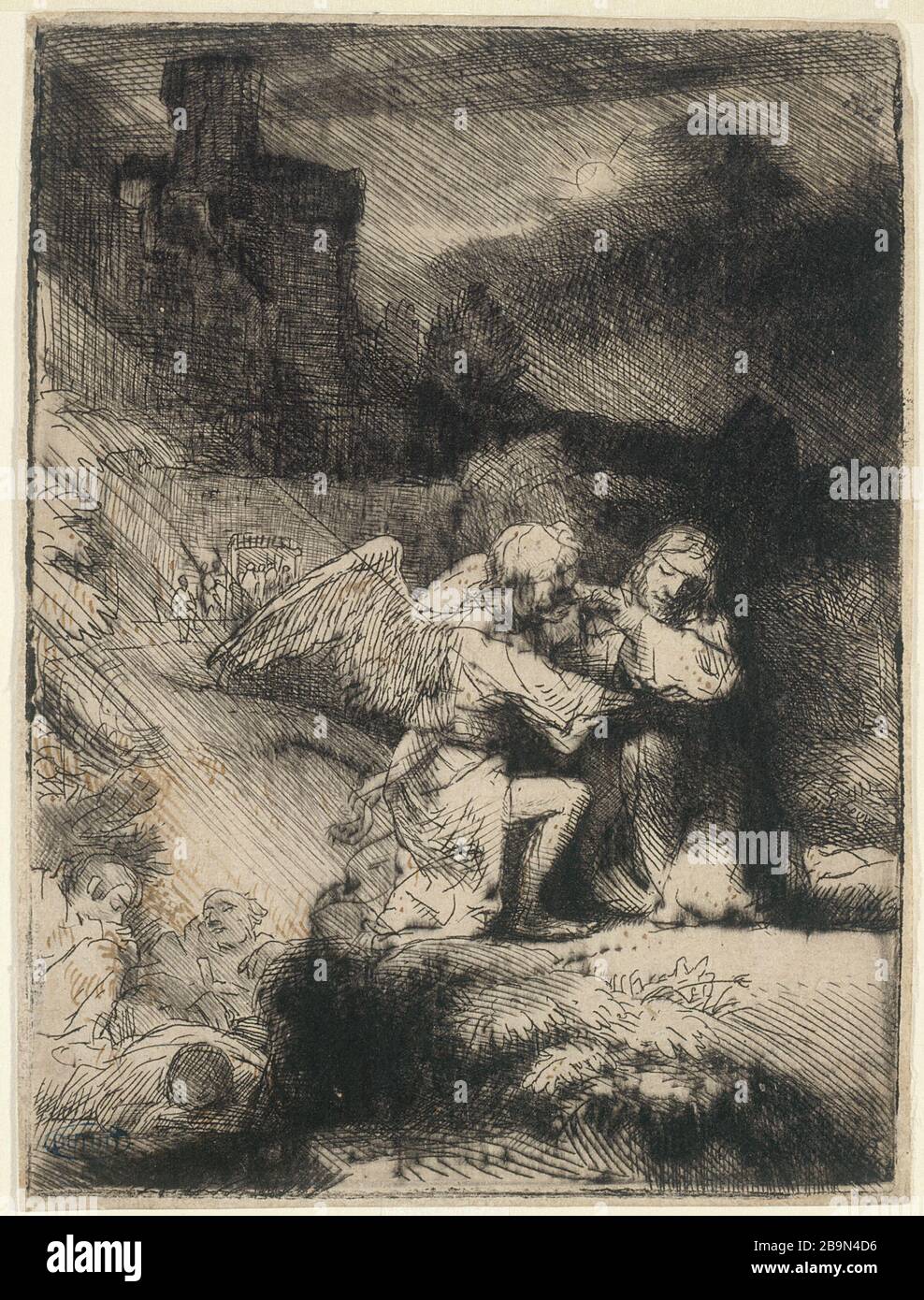 CHRIST DANS LE MONT DES OLIVES Harmensz Van Rijn Rembrandt (1606-1659). 'Le Christ au mont des Oliviers (B 75 - état unique), vers 1657'. Musée des Beaux-Arts de la Ville de Paris, petit Palais. Banque D'Images