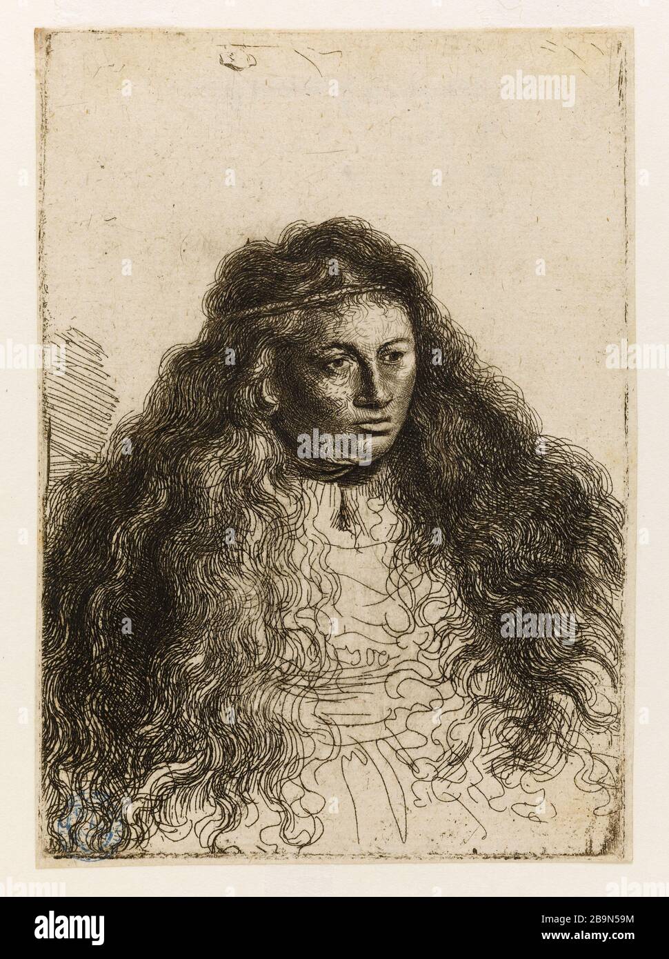 Etude après 'la Grande Bode juive' (Bartsch 341) Rembrandt (École de). Etude d'après 'la grande mariée juive' (Bartsch 341). Eau-forte sur papier filigrane, XVIIème siècle. Musée des Beaux-Arts de la Ville de Paris, petit Palais. Banque D'Images
