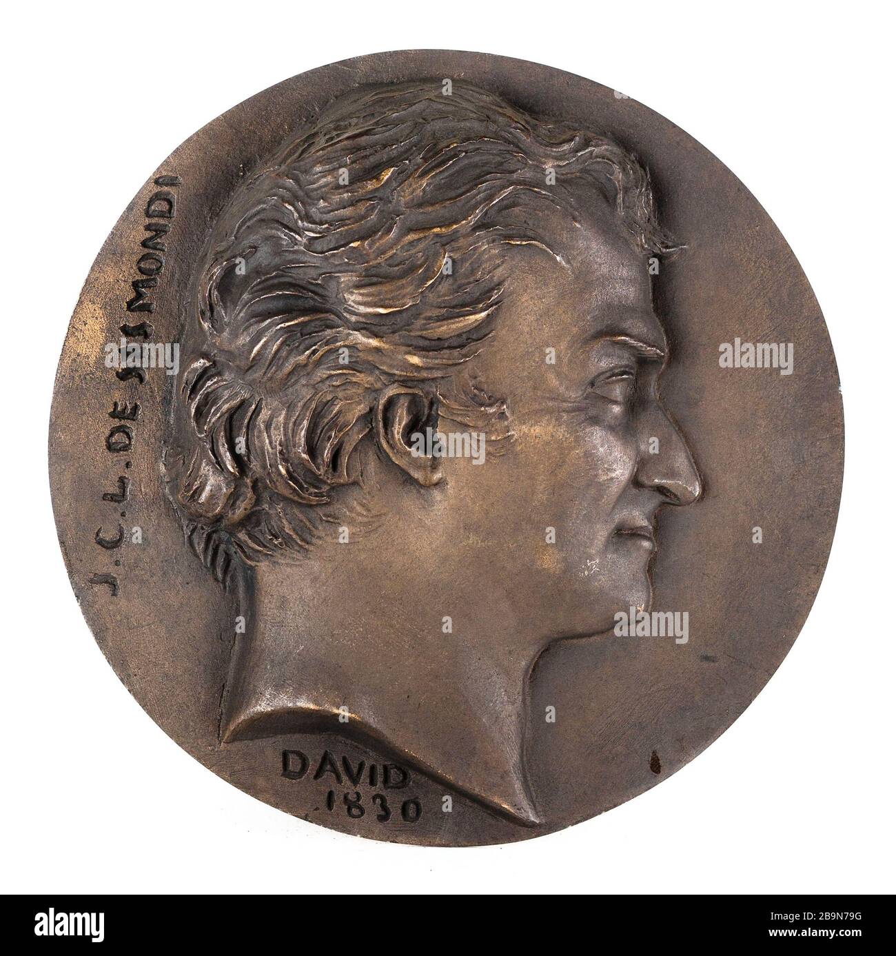 PORTRAIT DE JEAN CHARLES DE SISMONDI (1773-1842), HISTORIEN ET ÉCONOMISTE SUISSE DAVID D'ANGERS (1788-1856). Portrait de Jean Charles de Sismonde (1773-1842), historique et économiste suisse. Bronze. Fonte au sable. 1830. Paris, musée Carnavalet. Banque D'Images