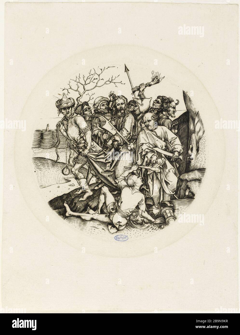 La passion : l'arrestation du Christ (copie) (Bartsch 10) Anonyme. La Passion : l'arrêt du Christ (copie) (Bartsch 10). Gravure (burin), XVIème siècle. Musée des Beaux-Arts de la Ville de Paris, petit Palais. Banque D'Images