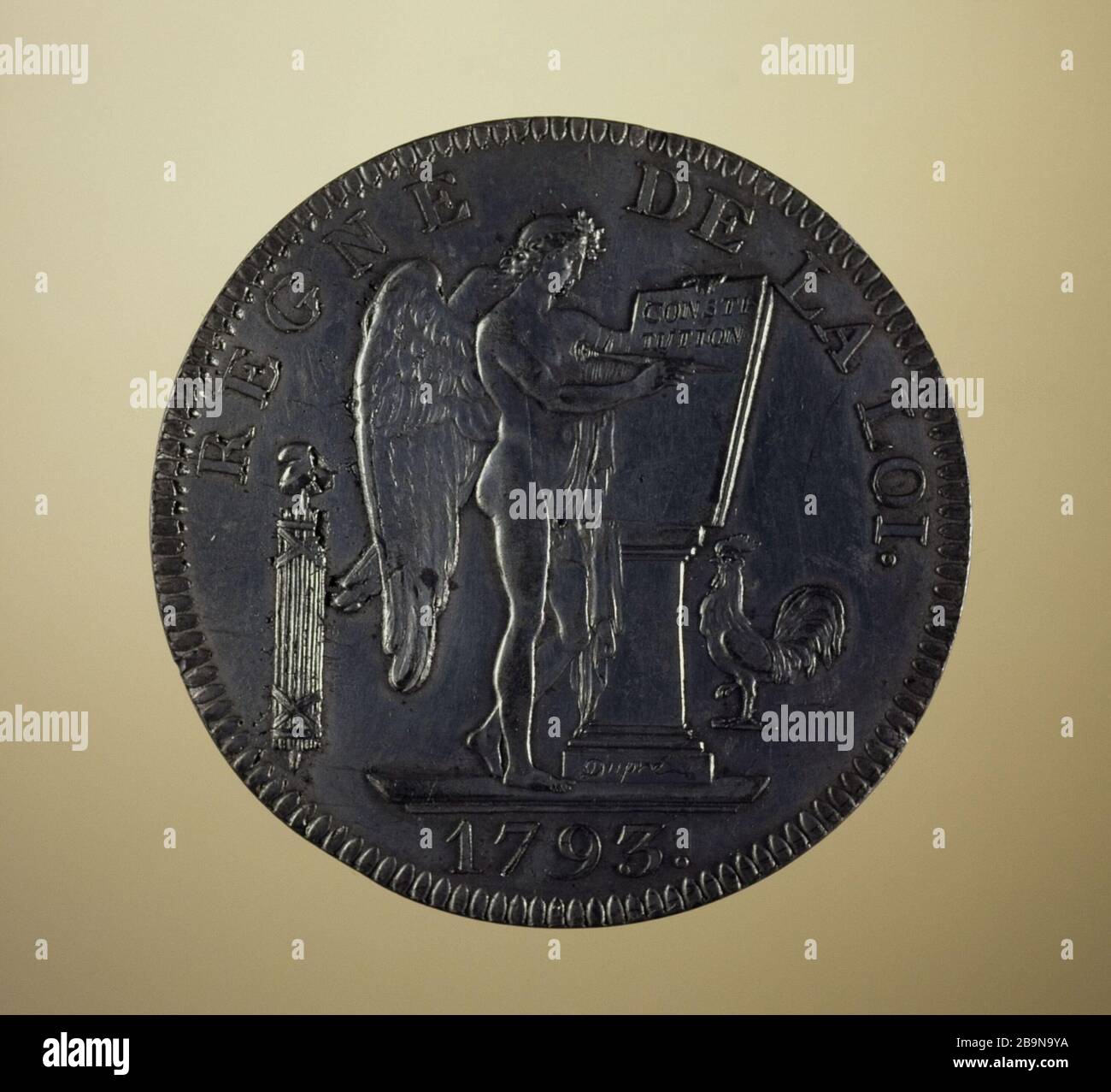 LE TEST ECU DES LIVRES 6 (À DROITE) 1793 Augustin Dupré (1748-1833). Tai pour l'incu de 6 livres (droit), 1793. Paris, musée Carnavalet. Banque D'Images