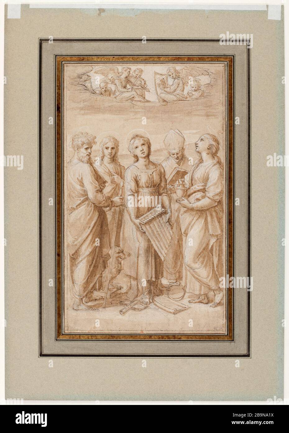 ETUDE DE L'ECSTASY PRÉPARATOIRE DE SAINT CECILE APRÈS RAPHAEL Giovanni Francesco Penni (Attribué à ) Raphaël Sanzio . 'Etude préparatoire pour l'extase de Sainte Cécile, d'après Raphaël'. Précision dessin. Musée des Beaux-Arts de la Ville de Paris, petit Palais. Banque D'Images