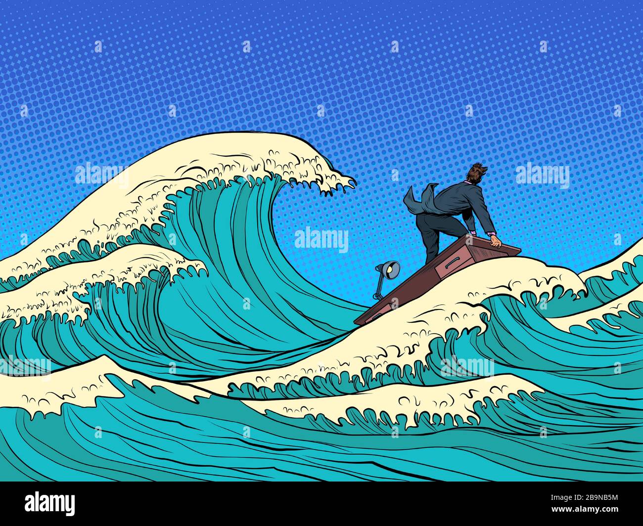 vagues d'hommes d'affaires de la crise économique de tempête Illustration de Vecteur