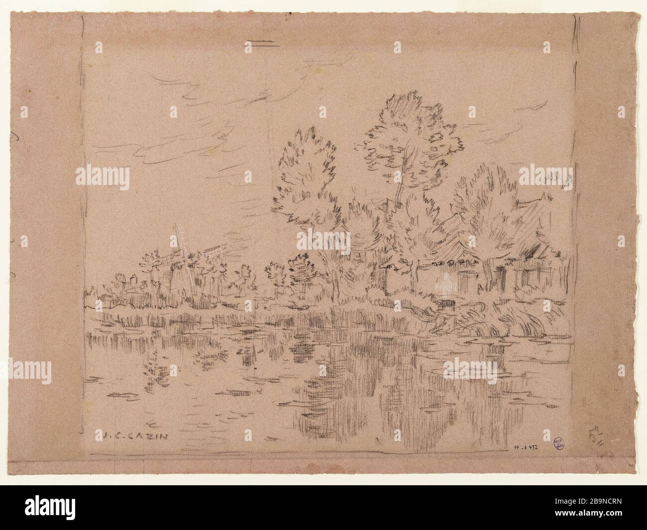 Rives Jean-Charles Cazin (1841-1901). Bords de l'eau. Fusain et quelques rehausts de craie blanche sur papier vergé filigré rose. Musée des Beaux-Arts de la Ville de Paris, petit Palais. Banque D'Images