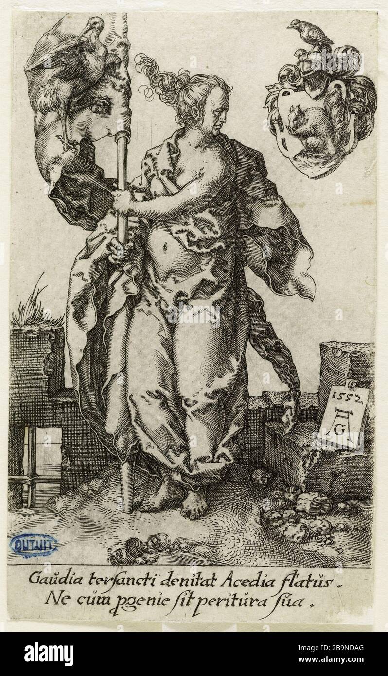 Vertus : la diligence (Holllstein 123) Heinrich Aldégraissant (ou Aldégraissant - 1502-V. 1555/1561). Les Vertus : la diligence (Holllstein 123). Burin, 1552. Musée des Beaux-Arts de la Ville de Paris, petit Palais. Banque D'Images