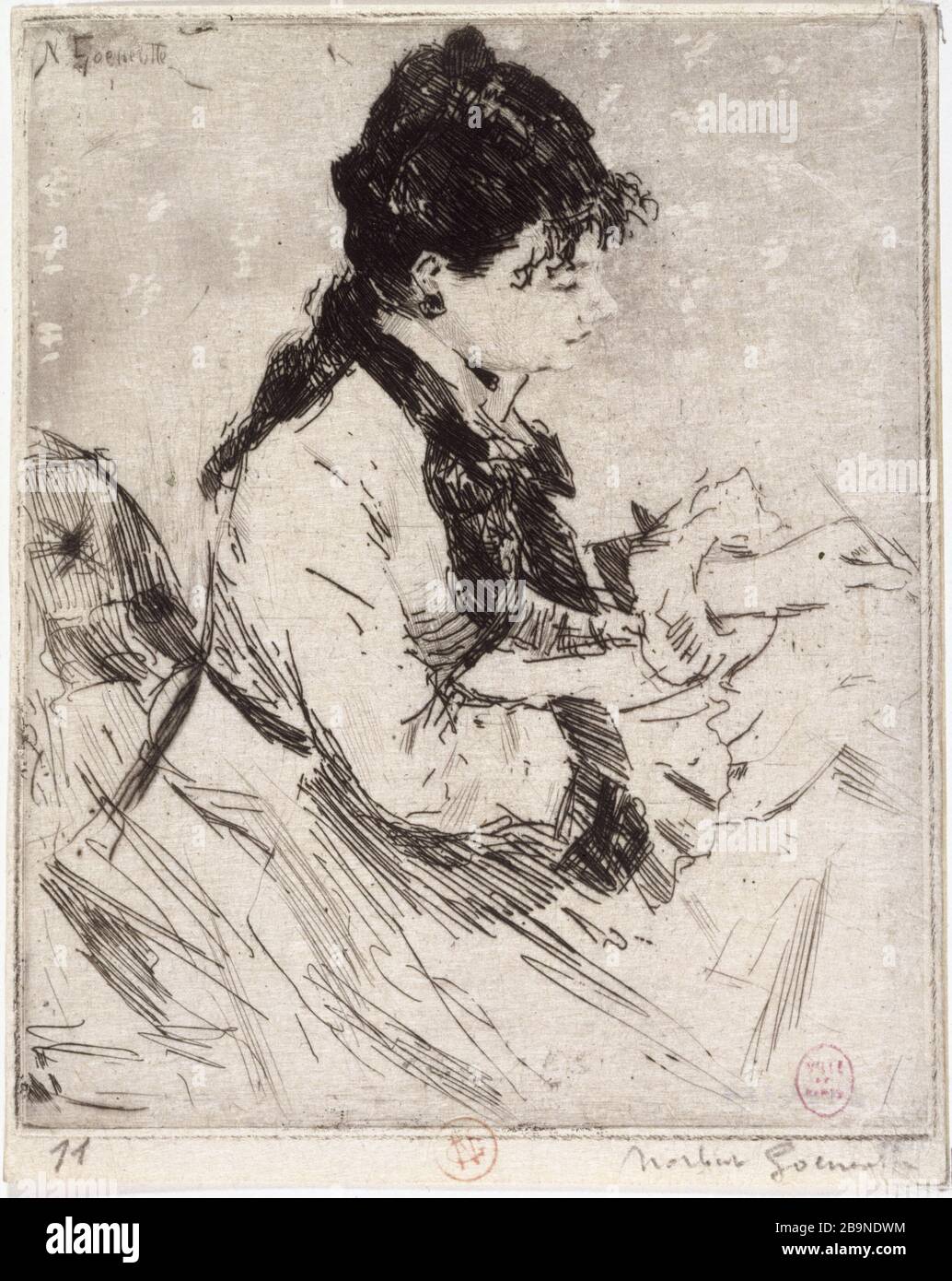 Jeune fille écrivant Norbert Goeneutte (1854-1894). 'Jeune fille écrevant'. Gravure (eau-forte). Paris, musée Carnavalet. Banque D'Images