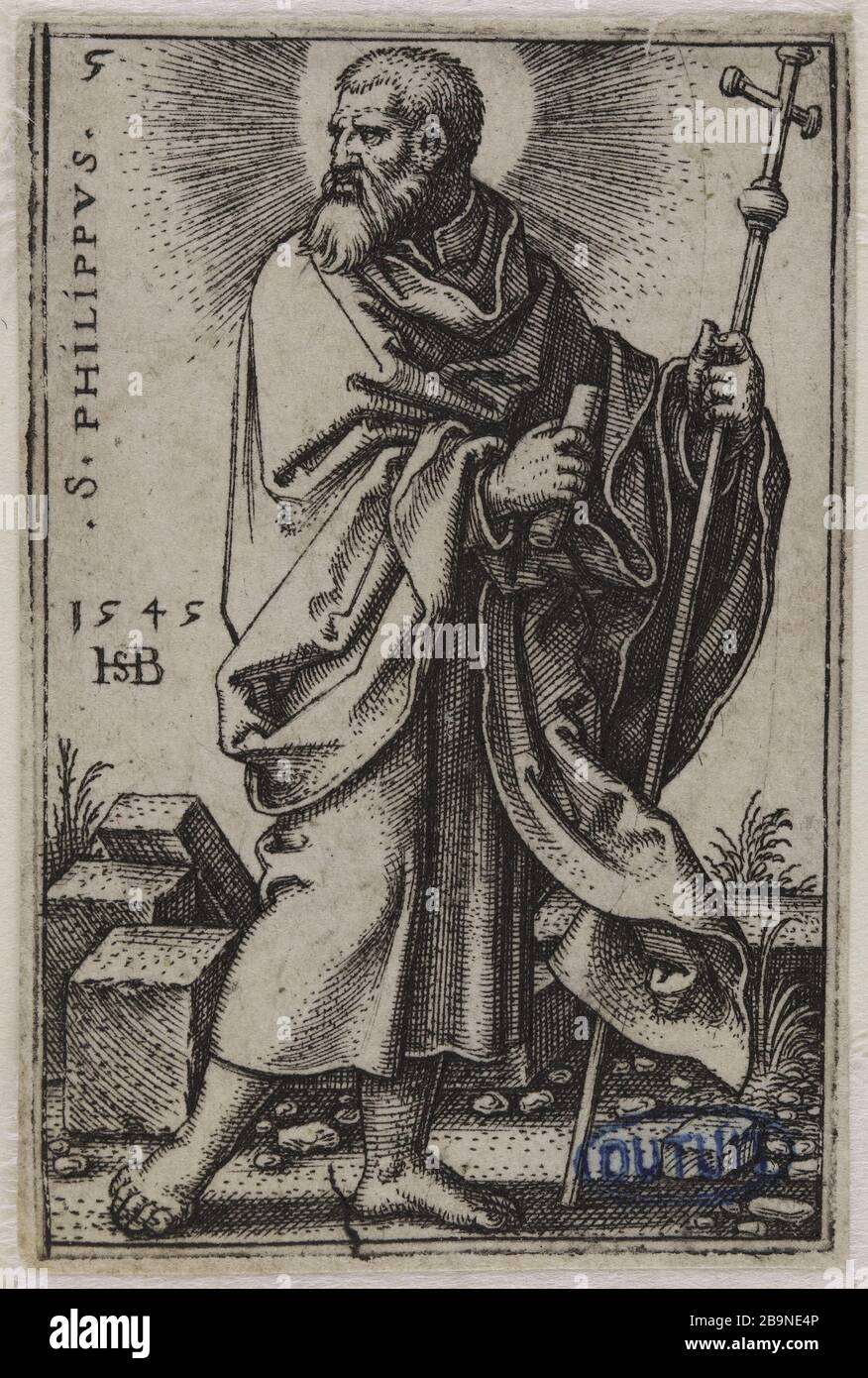 Les douze Apôtres : Saint Philippe, no 5. (Hollstein, volume 3, page 34); Bartsch 47) Hans Sebald Beham (1500-1550). 'Les Douze Apôtres : Saint Philippe, n°5. (Hollstein (volume 3, page 34) ; Bartsch 47)'. Burin. 1545. Musée des Beaux-Arts de la Ville de Paris, petit Palais. Banque D'Images