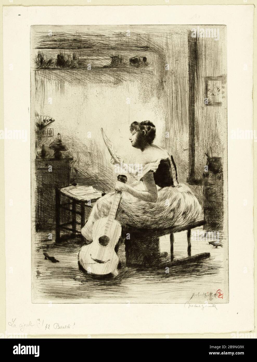 La cicada Norbert Goeneutte (1854-1894). 'La Cigale'. eau-forte, pointe flèche. Paris, musée Carnavalet. Banque D'Images
