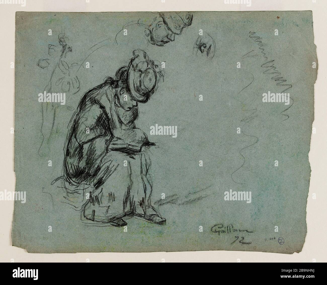 ÉTUDE DES FEMMES ASSIS À LIRE Armand Gulaumin (1841-1927). 'Etude de femme assise lisant'. Crayon noir et fusain sur papier gris bleu, 1872. Musée des Beaux-Arts de la Ville de Paris, petit Palais. Banque D'Images