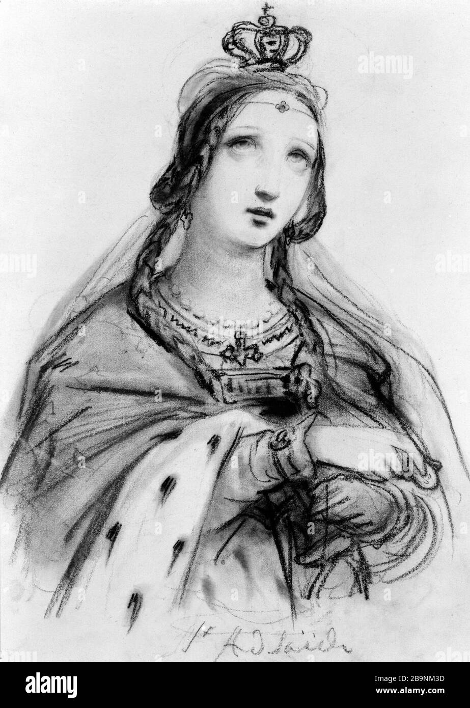 SAINTE ADÉLAÏDE Octave Tassert (1800-1874). 'Saint-Adélaïde'. Fusain sur papier crème, Xème siècle. Musée des Beaux-Arts de la Ville de Paris, petit Palais. Banque D'Images