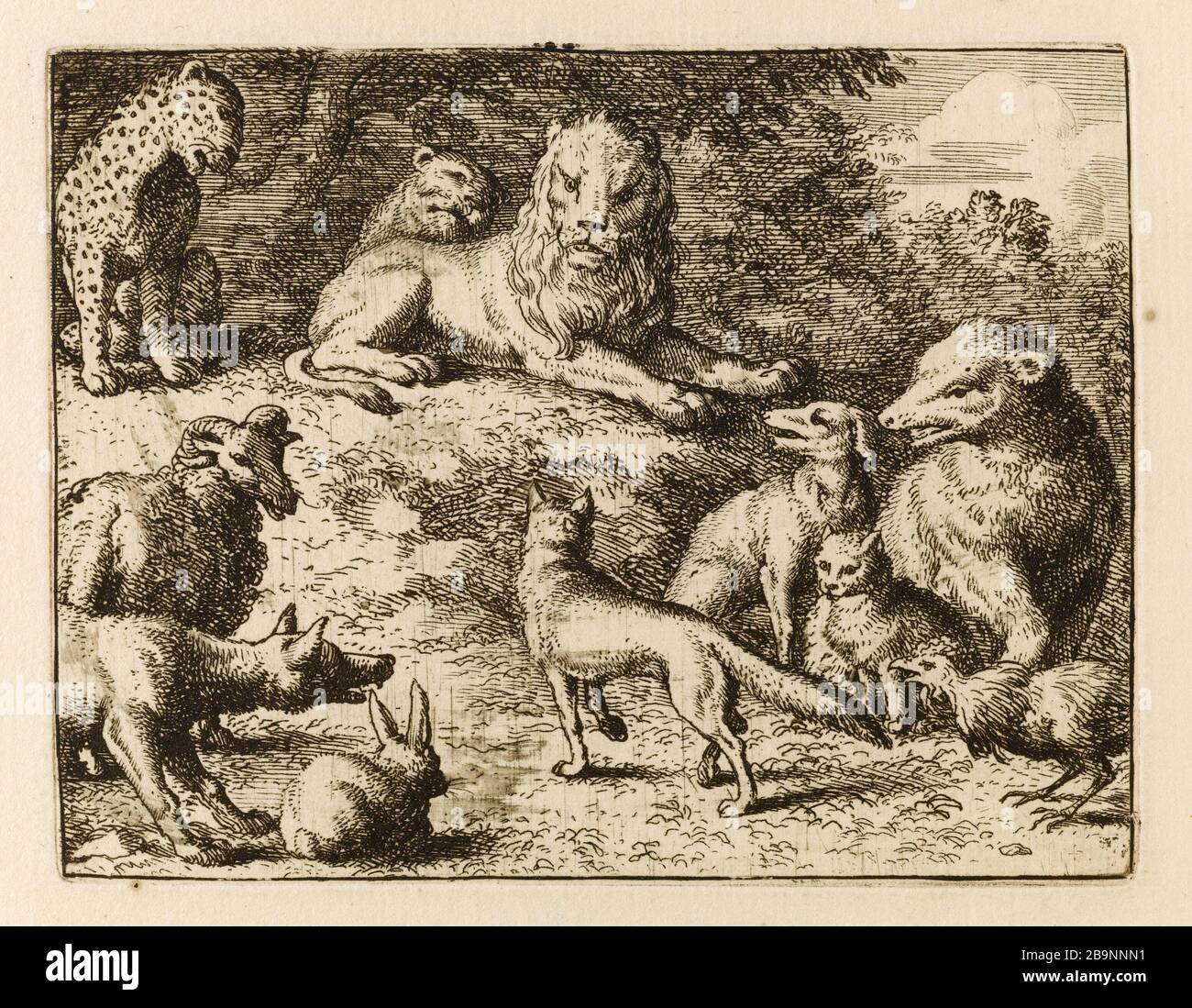 Le Roman de Renard: 23- le renard qui a été présenté devant le lion a été accusé par plusieurs animaux (Bartsch 23) Allart van Everdingen (1621-1675). Le Roman de Renard : 23- le Renard traditionnel devant le lion est accusé par plusieurs animaux (Bartsch 23). Eau-forte sur papier, 1650-1655. Musée des Beaux-Arts de la Ville de Paris, petit Palais. Banque D'Images