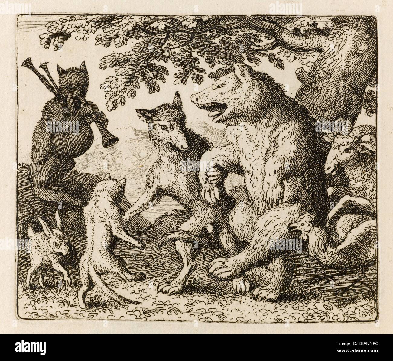 Le Roman de Renard : 40 jours célébrés dans la cour du lion en l'honneur de l'ours et du loup (Bartsch 40) Allart van Everdingen (1621-1675). Le Roman de Renard : 40- Fête de la Cour du lion en l'honneur de l'ours et du loup (Bartsch 40). Eau-forte sur papier, 1650-1655. Musée des Beaux-Arts de la Ville de Paris, petit Palais. Banque D'Images