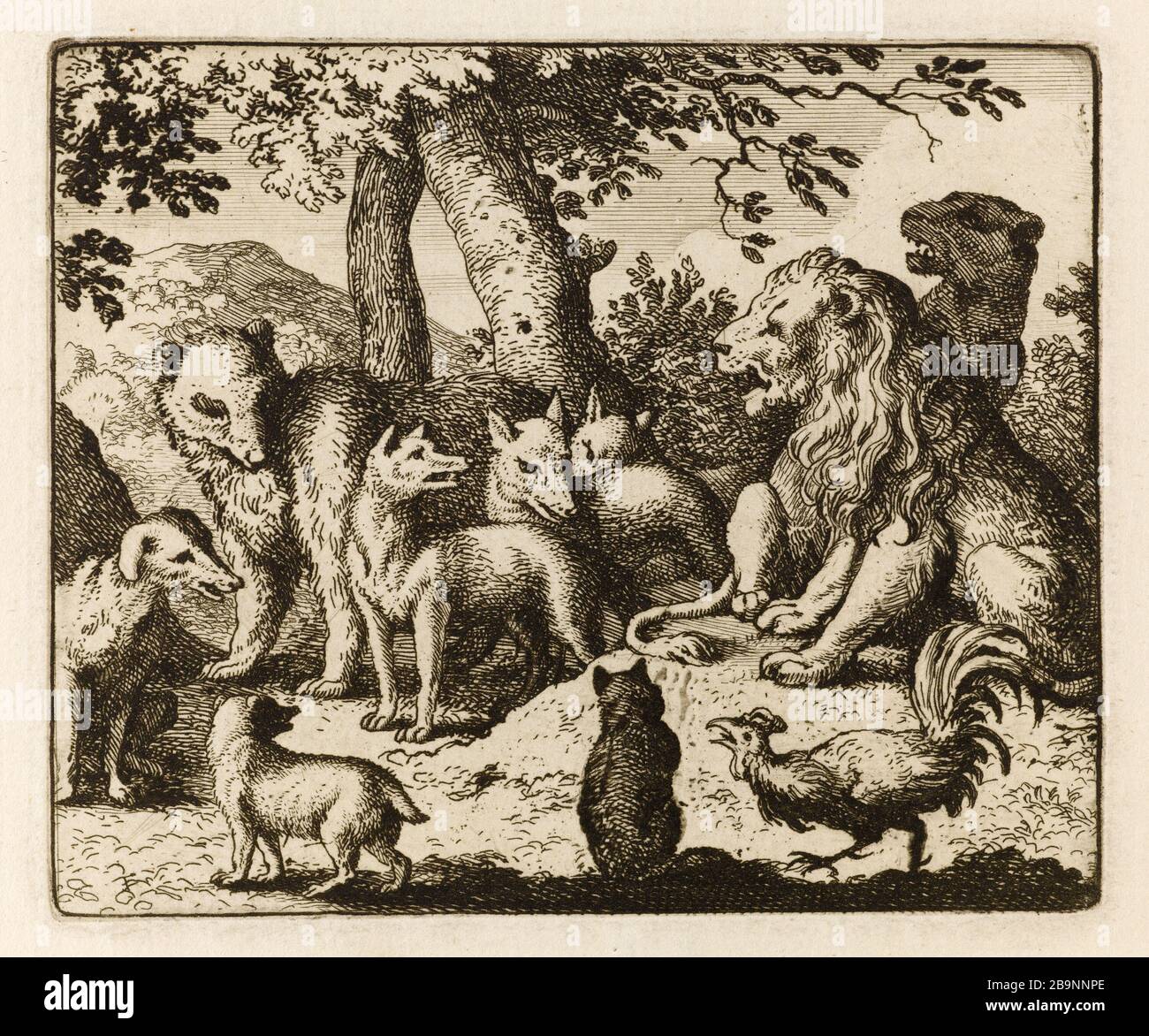 Le roman de Renard: 45- le renard est venu à la cour du lion exonrée de ses crimes (Bartsch 45) Allart van Everdingen (1621-1675). Le Roman de Renard : 45- le Renard parvenu à la cour du lion se disculpe de ses crimes (Bartsch 45). Eau-forte sur papier, 1650-1655. Musée des Beaux-Arts de la Ville de Paris, petit Palais. Banque D'Images