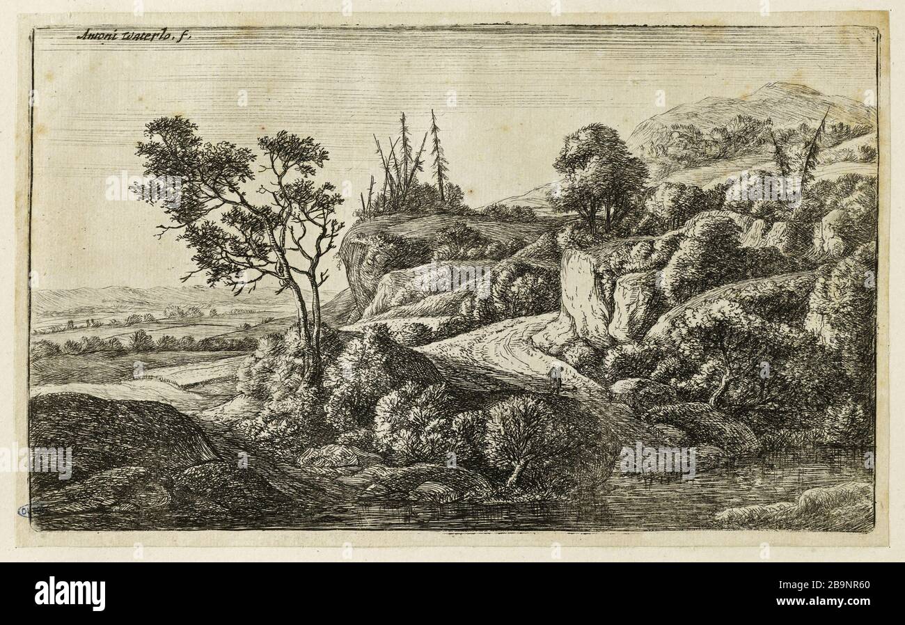 Les deux chemins vers le ruisseau (Hollstein 89) Anthonie Waterloo (1609-1690). Les deux Chemins allant vers le ruisseau (Hollstein 89). Eau-forte, milieu du XVIIème siècle. Musée des Beaux-Arts de la Ville de Paris, petit Palais. Banque D'Images