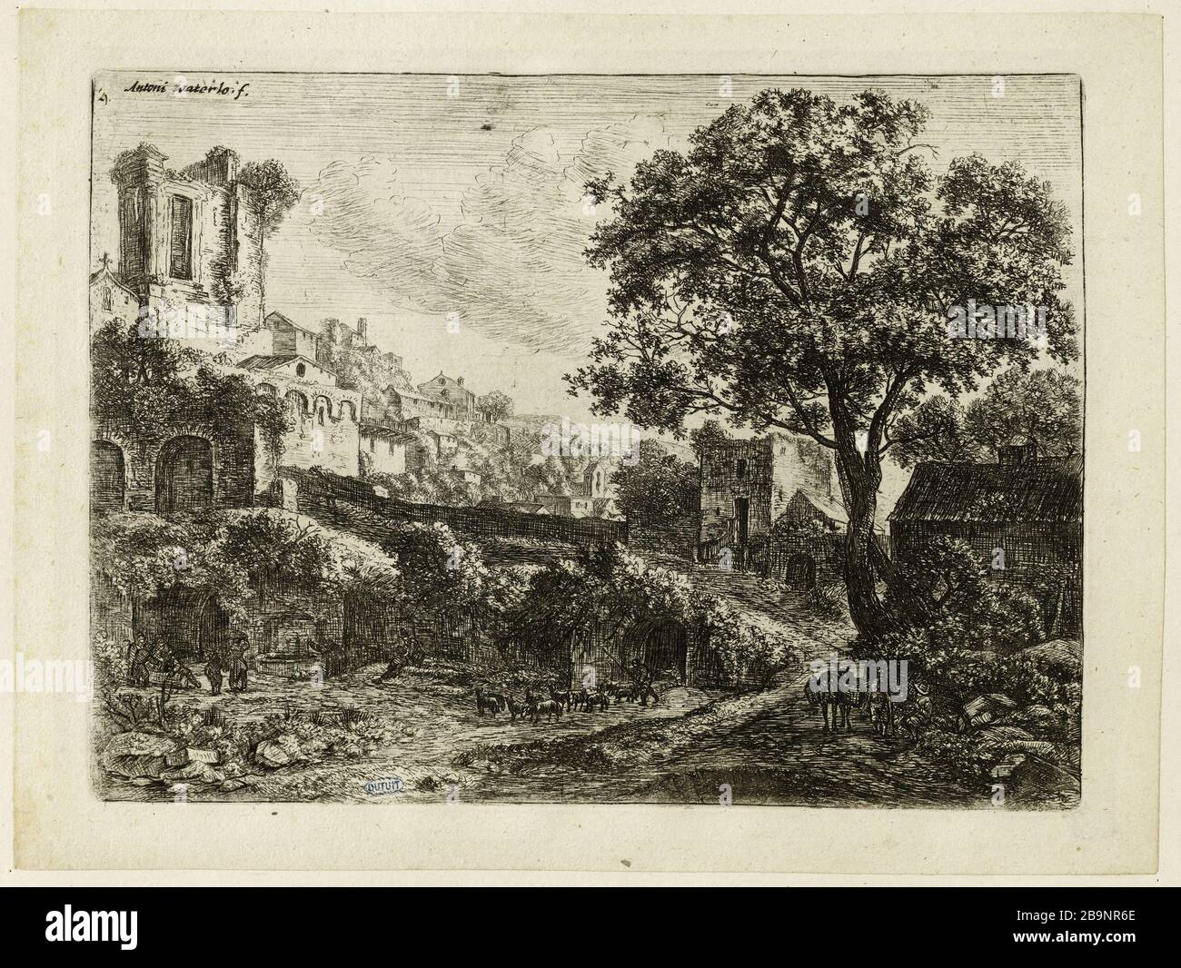 La ville ruinée (Hollstein 96) Anthonie Waterloo (1609-1690). La Ville ruinée (Hollstein 96). Eau-forte, milieu du XVIIème siècle. Musée des Beaux-Arts de la Ville de Paris, petit Palais. Banque D'Images