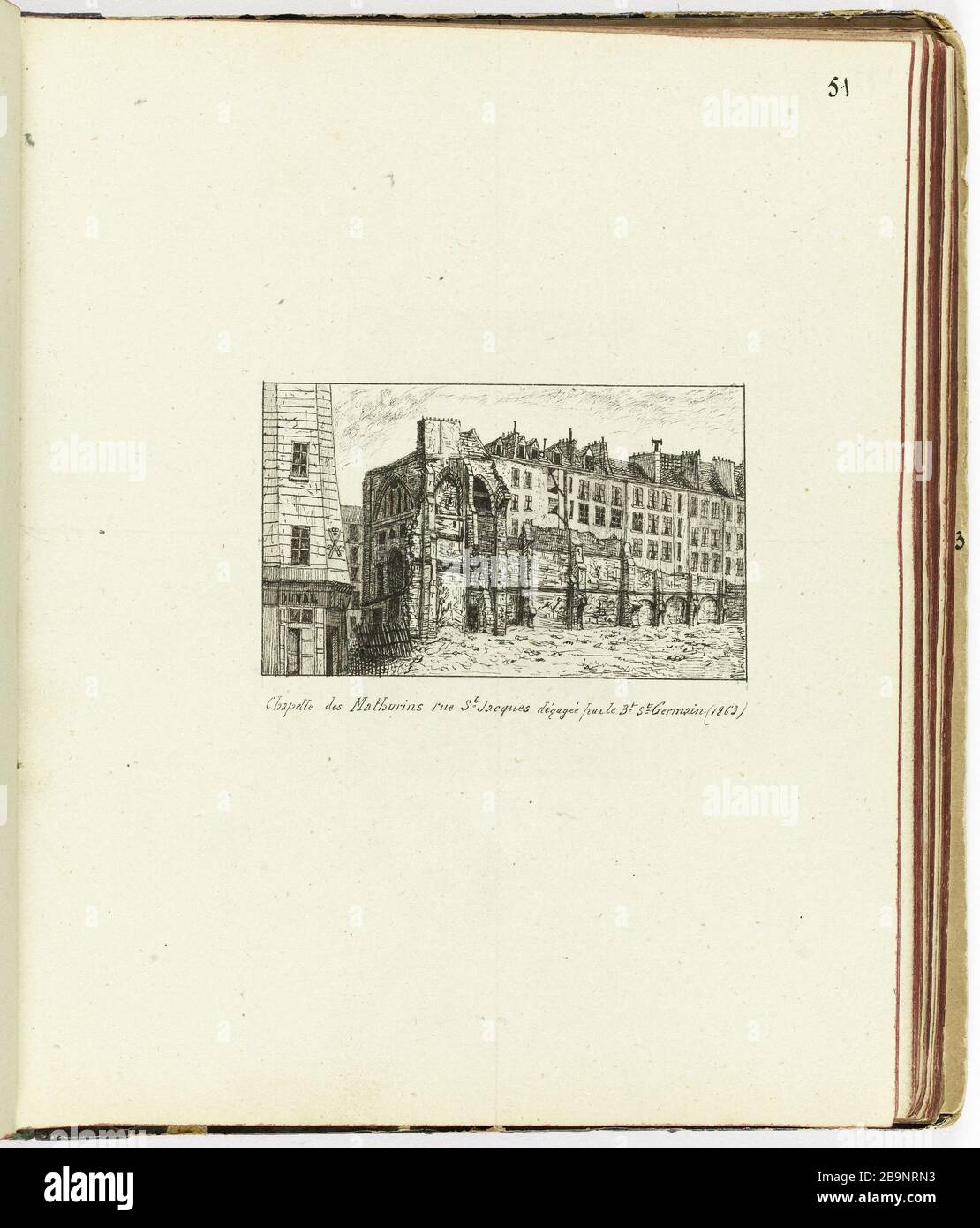Collection de 102 dessins [Vieux Paris] Chapelle Mathurins Saint-Jacques près du Boulevard Saint Germain, en 1863 Henri Chapelle (1850-1925). « le Vieux Paris ». Recueil de 102 dessins. Chapelle des Mathurins, rue Saint-Jacques dégagée par le Boulevard Saint Germain, en 1863. Paris, musée Carnavalet. Banque D'Images