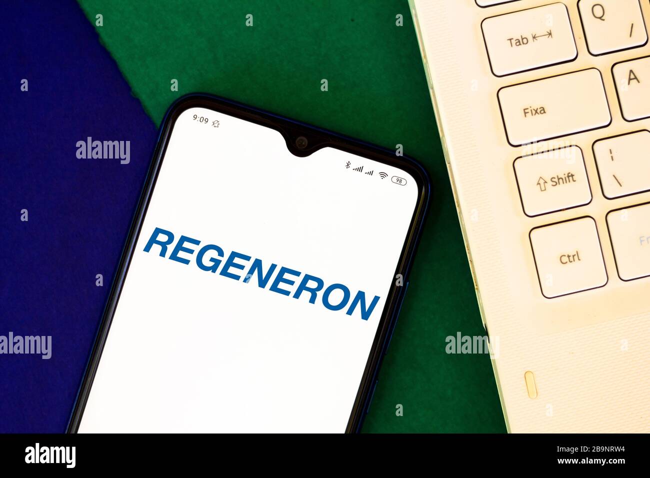 Dans cette photo, un logo Regeneron Pharmaceuticals apparaît sur un smartphone. Banque D'Images