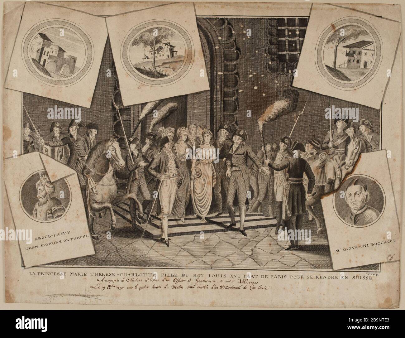 Princesse Marie Thérèse Charlotte fille de Louis XVI de Paris pour voyager en Suisse. Banque D'Images