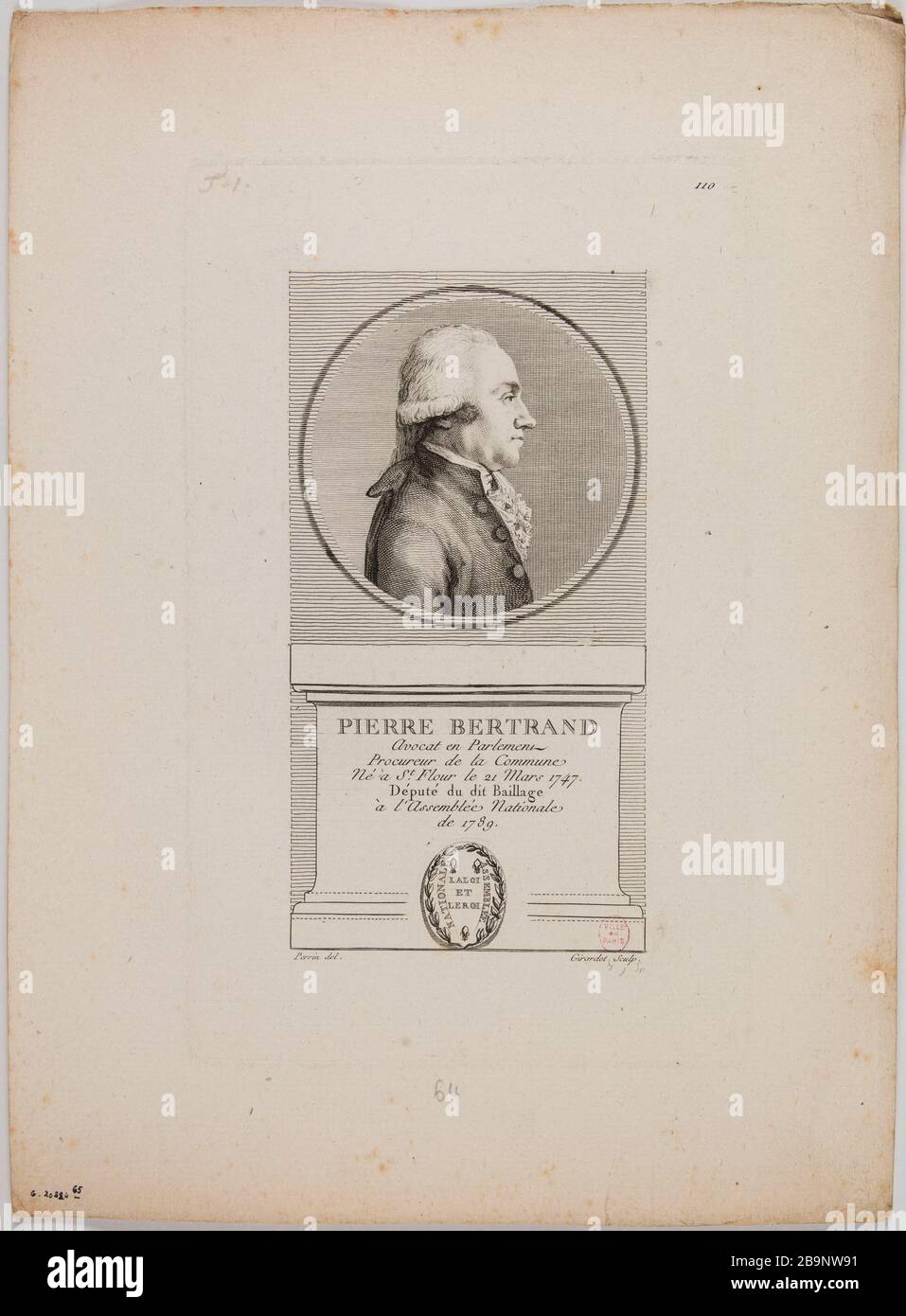 Portrait de Pierre Bertrand. Abraham-Louis Giradet (1772-1820). Portrait de Pierre Bertrand. Gravure au burin et à l'eau forte. Paris, musée Carnavalet. Banque D'Images