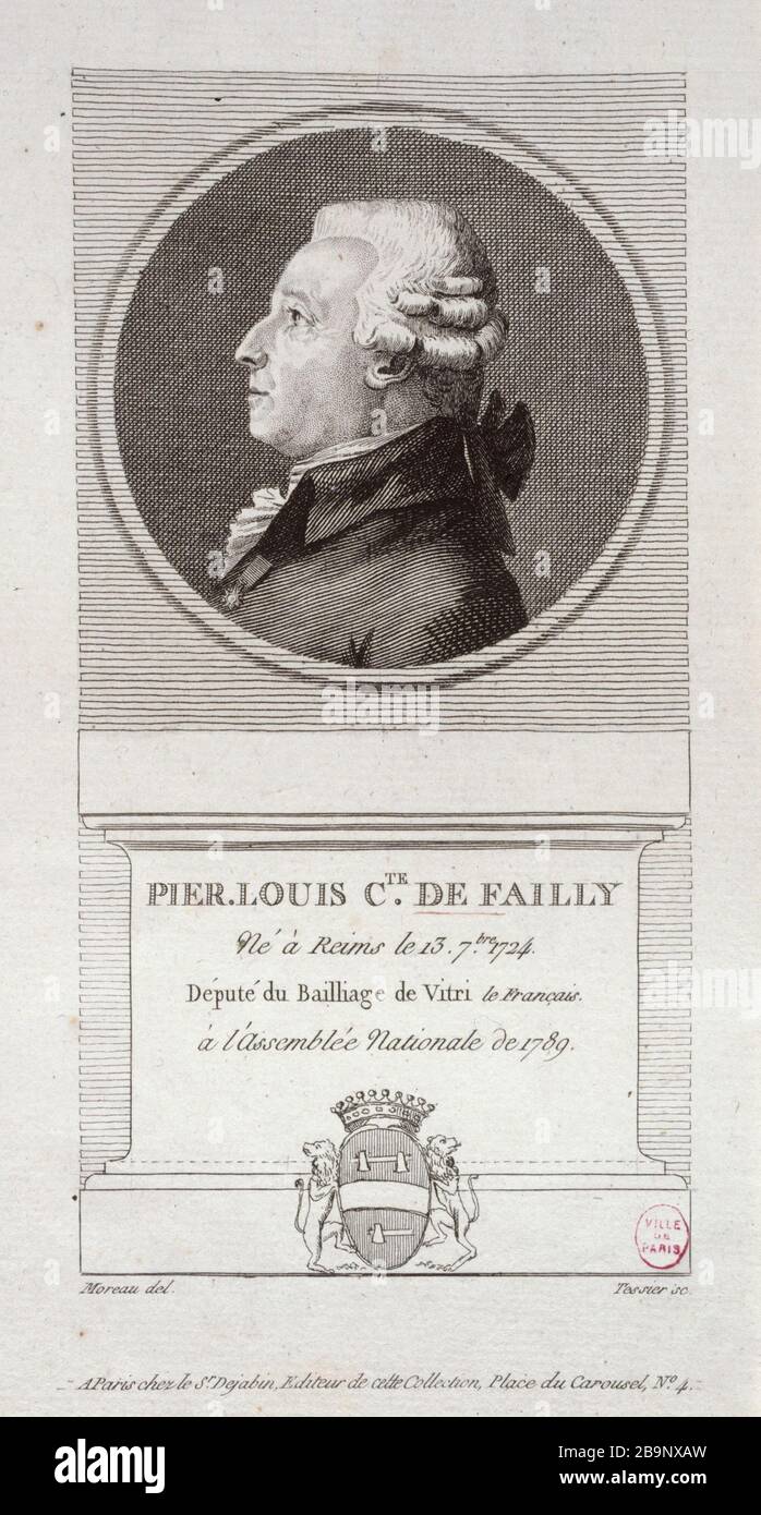 PIERRE LOUIS COUNTY FAILLY FAIRE UN REMS 13 SEPTEMBRE 1724 LE DÉPUTÉ DE BAILLAGE VITRY-LE-FRANÇOIS L'ASSEMBLÉE NATIONALE DEJABIN. Tessier, Moreau. Pierre Louis comte de Failly, né à Reims le 13 septembre 1724, saisie du baillage de Vitry-le-François à l'Assemblée nationale de 1789. Paris, musée Carnavalet. Banque D'Images