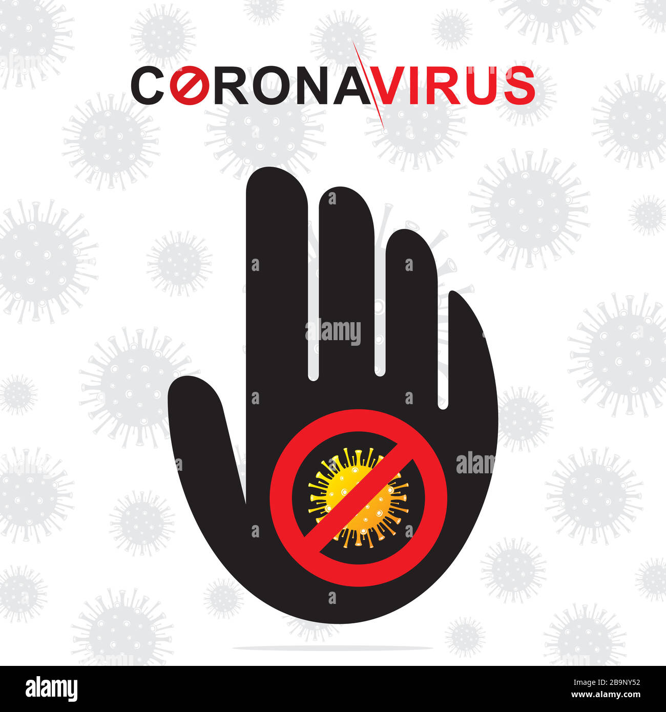 Icône de coronavirus avec signe d'interdiction rouge, bactérie du coronavirus Novel 2019-nCoV. Arrêter les concepts de coronavirus. Illustration de Vecteur