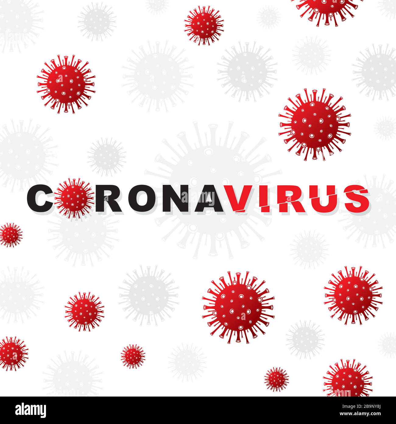 MERS-Cov (coronavirus du syndrome respiratoire du Moyen-Orient). Fond blanc avec bactéries et inscription coronavirus. Concept 2019-nCoV. Illustration de Vecteur