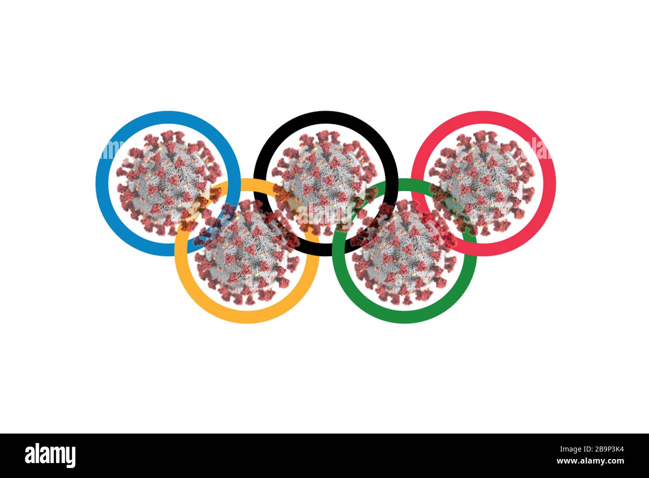 Symboles olympiques avec images de coronavirus Banque D'Images