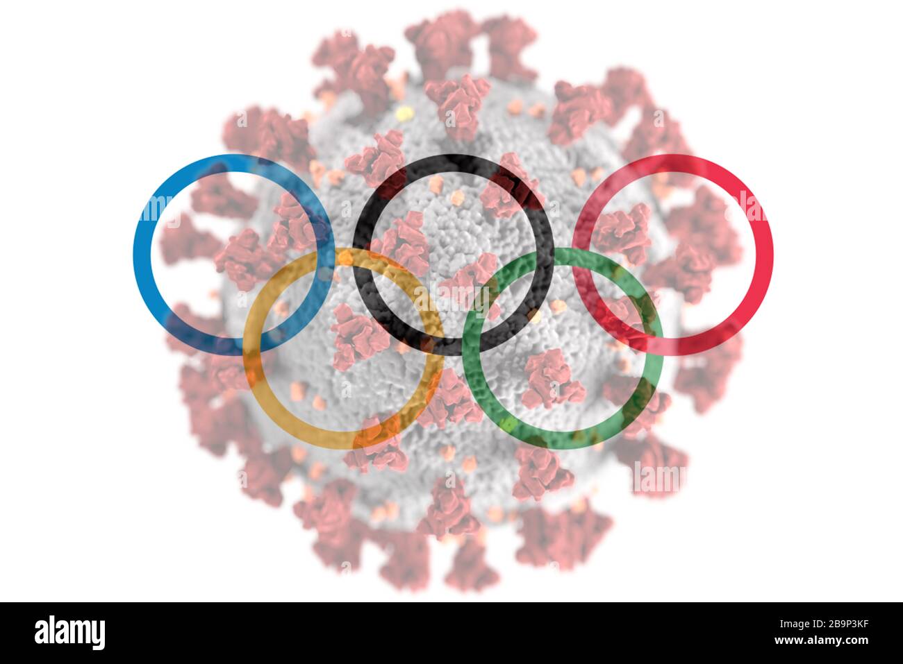 Symboles olympiques avec images de coronavirus Banque D'Images