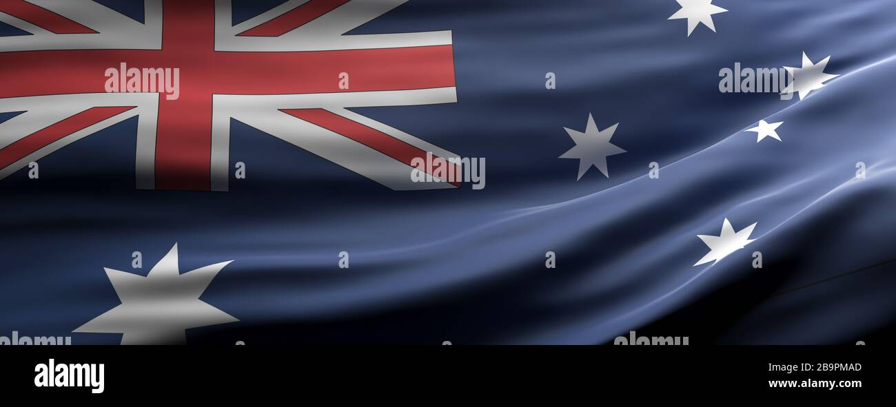 Symbole du panneau Australie. Drapeau national australien agitant texture fond, bannière. illustration tridimensionnelle Banque D'Images